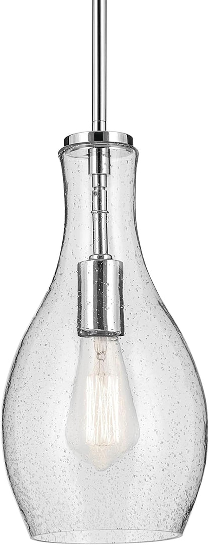 Everly 13.75" 1-Light Bell Pendant with Clear Seeded Glass in Chrome, for a Kitchen Island, Dining Nook, or Home Bar, (13.75" x 7") 42456CHCS