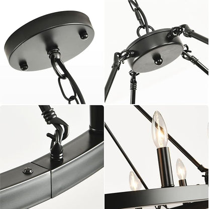 Black Chandelier, 6-Light Wagon Wheel Chandelier, Farmhouse Chandeliers for Dining Room, Rustic Kitchen Island Iight Fixtures, Dining Room Light Fixtures Over Table, for Living Room, Bedroom, Foyer