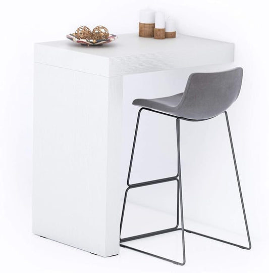 Mobili Fiver Evolution Tall Kitchen Bar Table Made in Italy | Space Saving, Wall-Mounted Counter Height Table for 2 | Breakfast Bar Table Top w/Cable Holder | Ashwood White | 35,4" x 23,6" in
