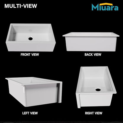 Miuara Self Trimming Farmhouse Workstation Sink 33 Inch - Tall Apron Front Fireclay Kitchen Sink 33"x20"x10", Dual Mount: Undermount & Topmount, Farm House Style Single Bowl, Glossy White, for Kitchen