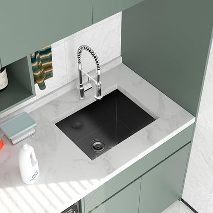 Logmey 23x18 Black Undermount Laundry Sink 23 Inch Laundry Room 12" Deep Sinks Handmade 16 Gauge Heavy Duty Stainless Steel Large Capacity Utility Washing Tub for Home & Commercial Use