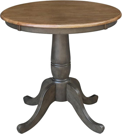 IC INTERNATIONAL CONCEPTS 30" Round Top Solid Wood Pedestal Table in Hickory/Washed Coal - Dining Height