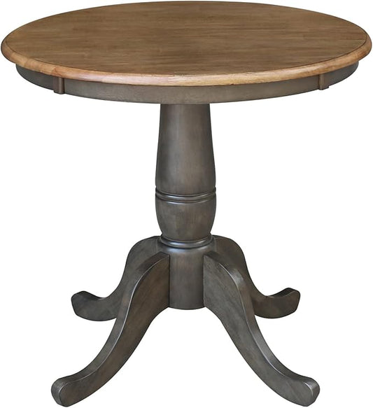 IC INTERNATIONAL CONCEPTS 30" Round Top Solid Wood Pedestal Table in Hickory/Washed Coal - Dining Height