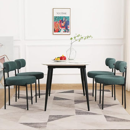 EDWELL Green Dining Chairs Set of 4, Modern Upholstered Dining Room Chairs with Thick Cushion, Curved Backrest Kitchen Chairs Boucle Chair for Dining Room, Living Room