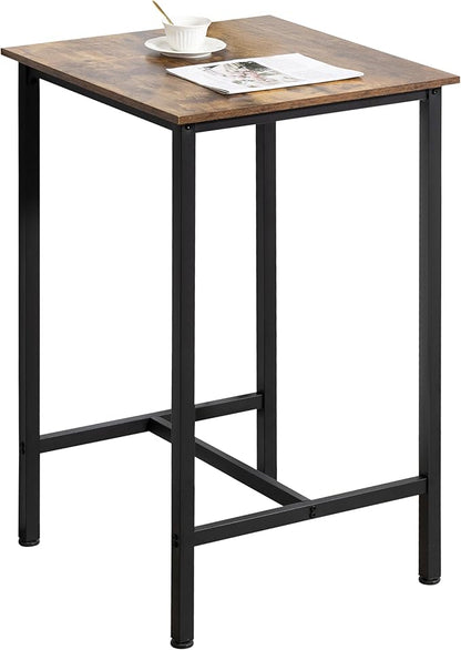 Finnhomy Bar Table, 23.6" Pub High Top, Square Bar Height, Counter Height Cocktail, Small Kitchen Set for 2, Breakfast for Kitchen, Living Room, Rustic Brown