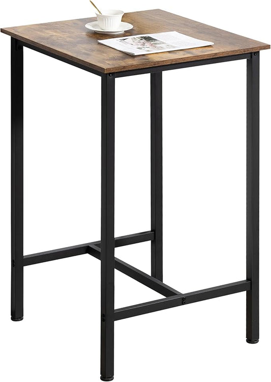 Finnhomy Bar Table, 23.6" Pub High Top, Square Bar Height, Counter Height Cocktail, Small Kitchen Set for 2, Breakfast for Kitchen, Living Room, Rustic Brown