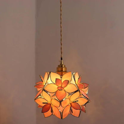 Bieye L10913 Petals Tiffany Style Stained Glass Ceiling Pendant Light with 8-inch Wide Lampshade (Pink, 8" Rose Lily)