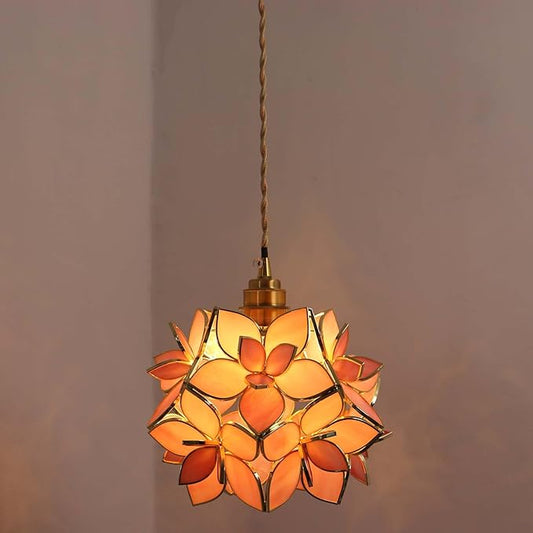 Bieye L10913 Petals Tiffany Style Stained Glass Ceiling Pendant Light with 8-inch Wide Lampshade (Pink, 8" Rose Lily)