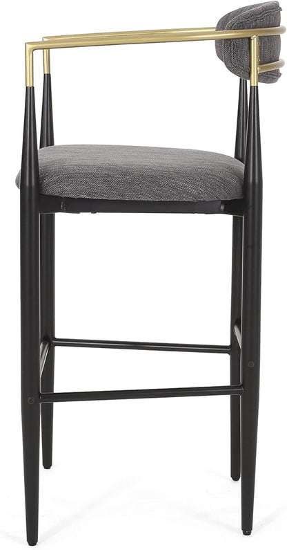 Gecheer Bar Stools Set of 2, Gray Fabric with Black Iron Legs, 29.75" Height for Kitchen Island, 260 LBS Capacity for Indoor Living Rooms, Dining Rooms LYK-N779P248198G