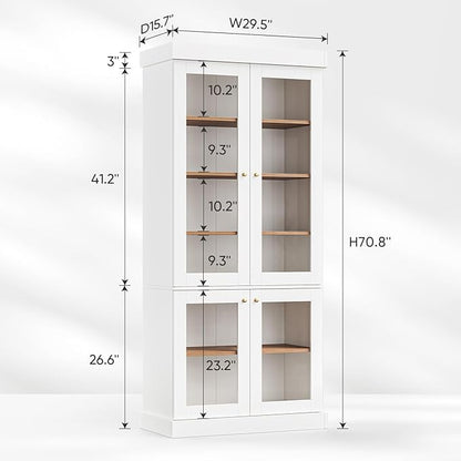 70.8" Tall Farmhouse Kitchen Pantry Cabinet with Glass Doors, Modular Storage Cabinet with 6-Tier Adjustable Shelves, Large Storage Cabinet for Kitchen or Living Room, Set of 4, White