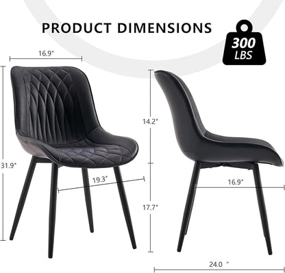 YOUNIKE Black Faux Leather Dining Chairs Set of 2 Mid-Century Modern High Padded Back Comfy Upholstered Kitchen Chairs with Metal Legs Wide Seat Accent Side Chair for Dining/Living/Waiting Room