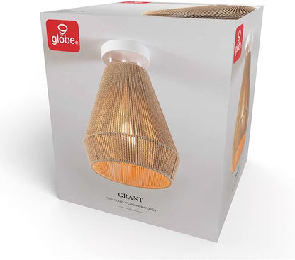 GLOBE Electric 65894 1-Light Flush Mount Ceiling Light, Matte White, Twine Shade