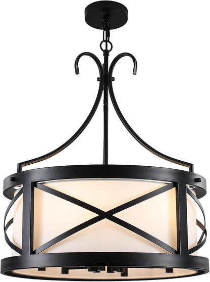 Drum Chandelier Round Farmhouse Chandeliers 6-Light Modern Chandelier Light Fixture Entryway 19.7" Industria Light Fixture Hanging for Dining Room Living Room Kitchen