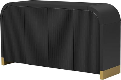 Merax Sideboard Buffet Cabinet with Storage Adjustable Shelves & Unique Curved Corner, Wavy Door Panel Accent Wood Console Table for Coffee Bar, Living Room and Entrance, Easy Assembly, Black