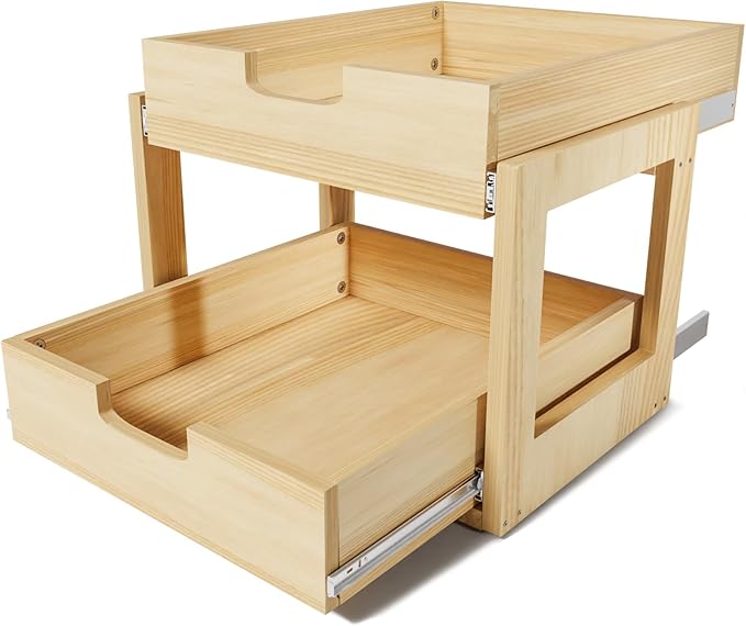 Pull Out Cabinet Organizer, 23''W×21''D Sliding Drawers for Cabinets, 2 Tier Soft Close Slide Out Wooden Pull out Drawers, Base Cabinet Organization for Kitchen, Pantry, Bathroom