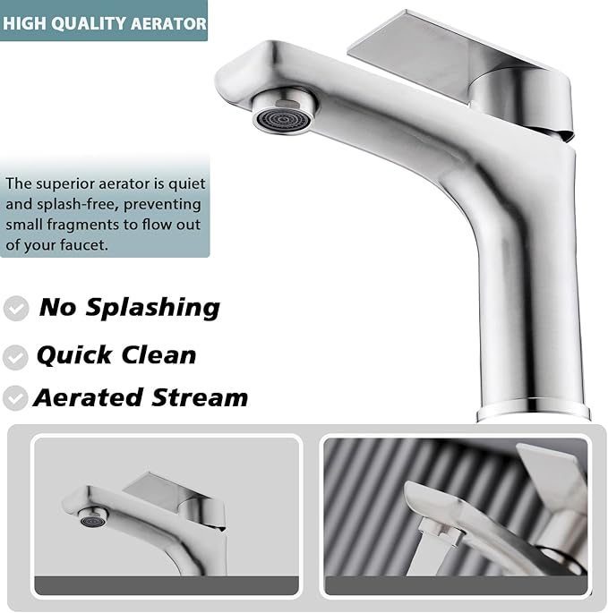 Single Hole Bathroom Faucet, Stainless Steel Bathroom Faucets, Brushed Nickel Commercial Bathroom Sink Faucet,Single Handle Bathroom Sink Faucet with Supply Lines, BF019L