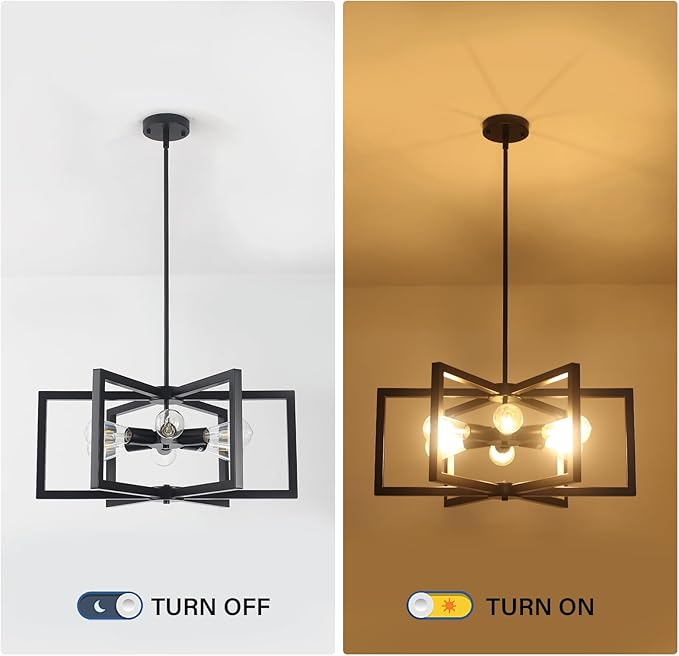 Modern Farmhouse Chandelier, 23.6'' Large Black Chandelier Light Fixture Industrial Geometric Chandeliers for Dining Room Entryway Living Room Kitchen (6 Lights, E26)