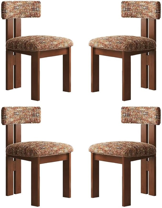 Mid Century Modern Dining Chairs Set of 4 Upholstered Linen Fabric Dinner Chair with Curved Backrest Wood Legs Farmhouse Dinning Room Chairs for Bedroom Living Room Kitchen Orange Floral Chenille