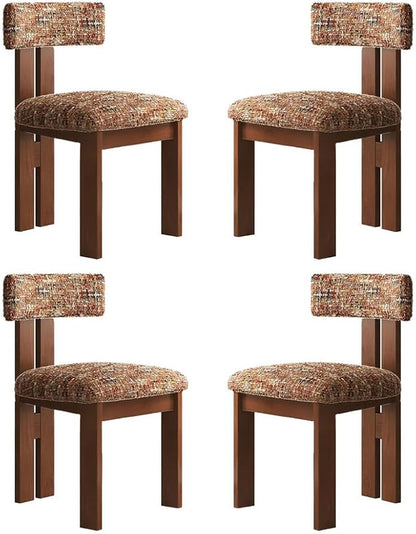 Mid Century Modern Dining Chairs Set of 4 Upholstered Linen Fabric Dinner Chair with Curved Backrest Wood Legs Farmhouse Dinning Room Chairs for Bedroom Living Room Kitchen Orange Floral Chenille