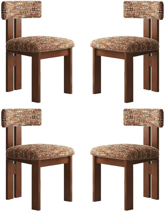 Mid Century Modern Dining Chairs Set of 4 Upholstered Linen Fabric Dinner Chair with Curved Backrest Wood Legs Farmhouse Dinning Room Chairs for Bedroom Living Room Kitchen Orange Floral Chenille
