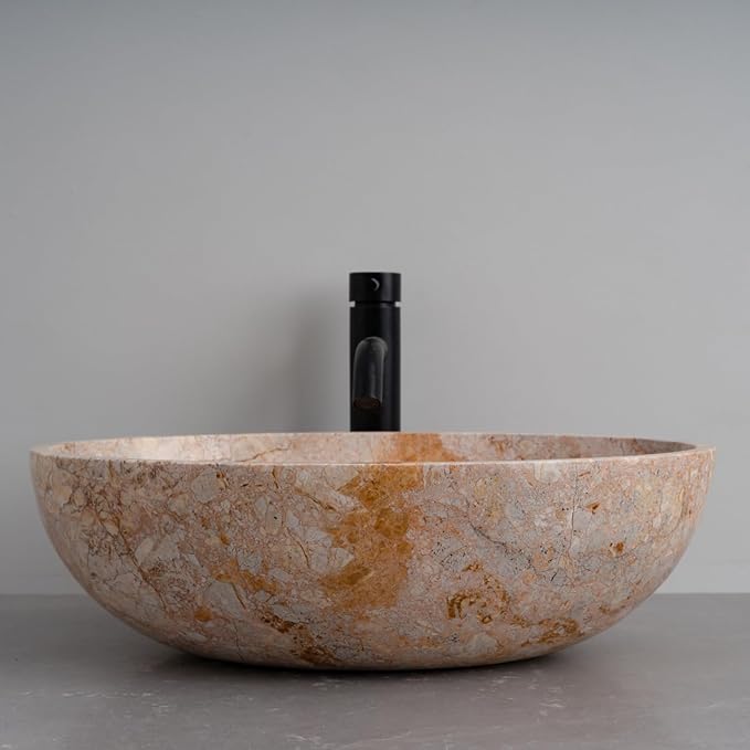 Oval-Shaped Golden Marble Stone Vessel Sink - 20x15x6 in