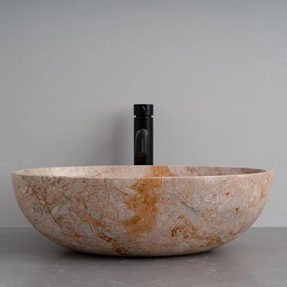 Oval-Shaped Golden Marble Stone Vessel Sink - 20x15x6 in
