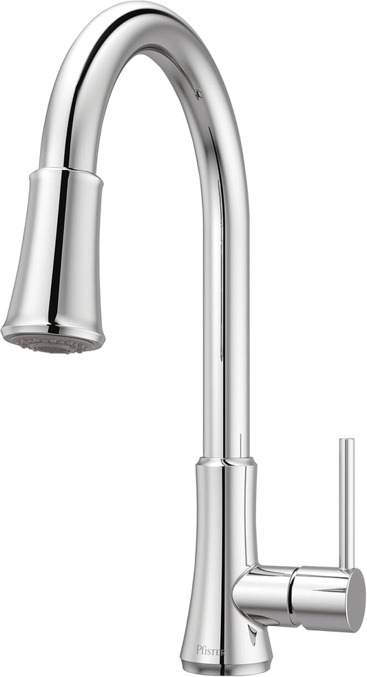 Pfister Pfirst Series Kitchen Faucet with Pull-Down Sprayer, Single Handle, High Arc, Polished Chrome Finish, G529PF2C