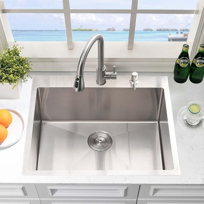 25 Inch Stainless Steel Utility Sink Drop In-Hovheir 25x20 Laundry Sink 16 Gauge Stainless Steel Single Bowl Drop In Laundry Room Sinks Outdoor Sinks with Bottom Grid