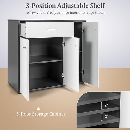 Giantex Buffet Cabinet with Storage, 3 Door Kitchen Cupboard with Large Drawer, Adjustable Shelf, Wood Kitchen Organizer, Entryway Console Table, Dining Room Furniture