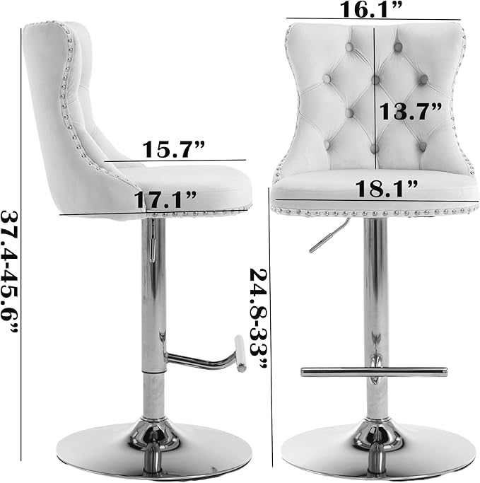 Rhomtree Velvet Swivel Bar Stools Upholstered Bar Stool with Button Tufted Back and Pull Ring Height Adjustable Barstools 25-33 Inch for Home Pub and Kitchen Island (Beige with Gold Base, Set of 4)