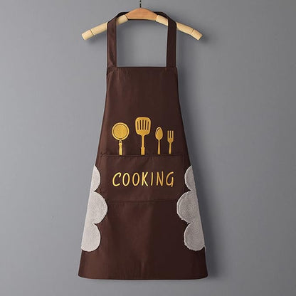 DILLMAN Women Kitchen Apron with Hand Wipe Pockets，Big Pocket,Hand-wiping, Waterproof for Cooking Baking