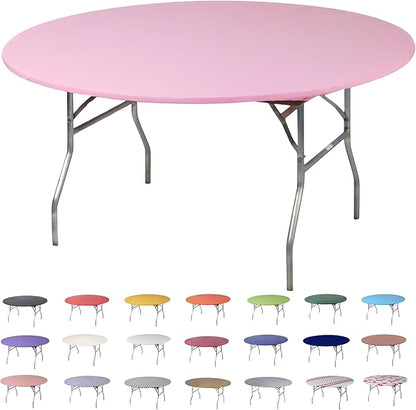 Kwik-Covers 10 Pack of Round Plastic Table Covers - 60" or 72" Round - Indoor or Outdoor Fitted Covers (Tables NOT Included) (Pink, 60" Round)