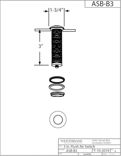 Westbrass ASB-B3-12 Sink Top Waste Disposal Replacement Air Switch Trim Only, Flush Button, Oil Rubbed Bronze