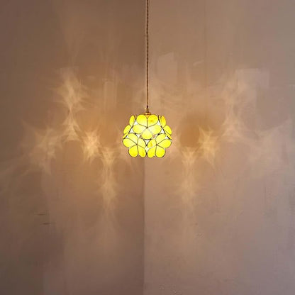 Bieye L10933 Petals Tiffany Style Stained Glass Ceiling Pendant Light with 8-inch Wide Lampshade (Yellow, 8" Cherry Blossom)