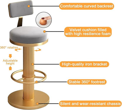 s, Adjustable Counter Height Chairs, Upholstered Chairs for Kitchen Island, Cafe, Pink,Grey-Sitting Height 6580cm