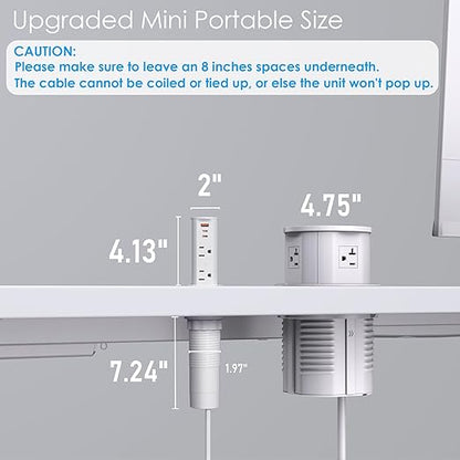 ANNQUAN 2 inch Pop Up Outlet for Countertop with 20W USB Ports,2 Outlets Tamper Resistant,Splashproof Pop Up Socket,Desk Power Grommet for Home Office Kitchen 3FT Cord (ETL Listed)