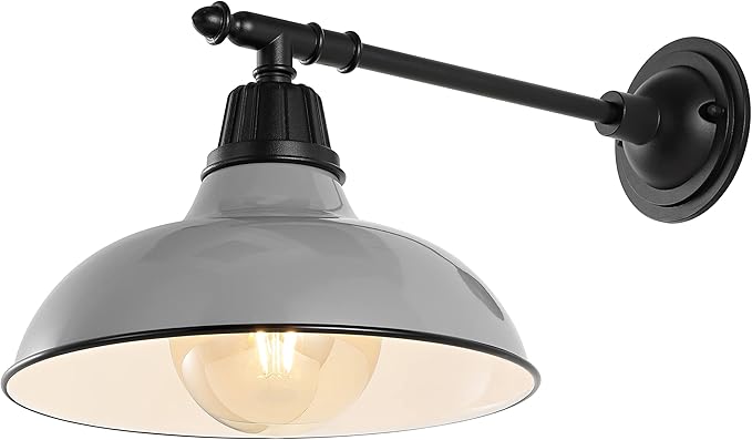 JONATHAN Y 12.25" Gray/Black 1-Light Industrial Farmhouse Outdoor Sconce, Iron Wall Light with LED Bulb, Metal Bowl Shade, Vintage Porch Lamp for Entryway Patio Kitchen (JYL7615D)
