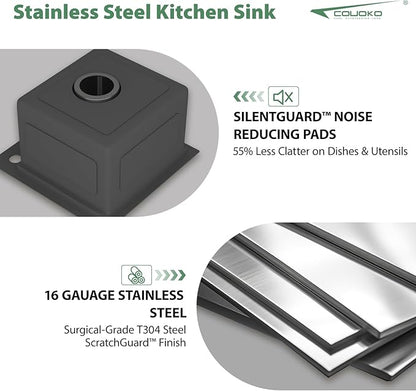 Outdoor Sink and Faucet 15 Inch Drop In Bar Sink Workstation 16 Gauge Stainless Steel Single Bowl Small Outdoor Kitchen Sink Basin With Pull-out Faucet 15x15x9 Inch