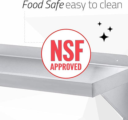 DuraSteel Stainless Steel Wall Mount Shelf 60" Wide x 14" Deep Commercial Grade - NSF Certified - Good for Restaurant, Bar, Home, Kitchen, Laundry, Garage and Utility Room
