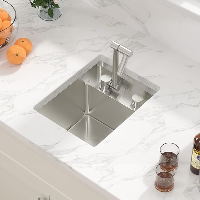 Sarlai Undermount Bar Sink With Foldable Faucet - 13x15 Inch Outdoor Kitchen Sink RV Workstation 16 Gauge Stainless Steel Single Bowl Handmade Outdoor BBQ Sinks