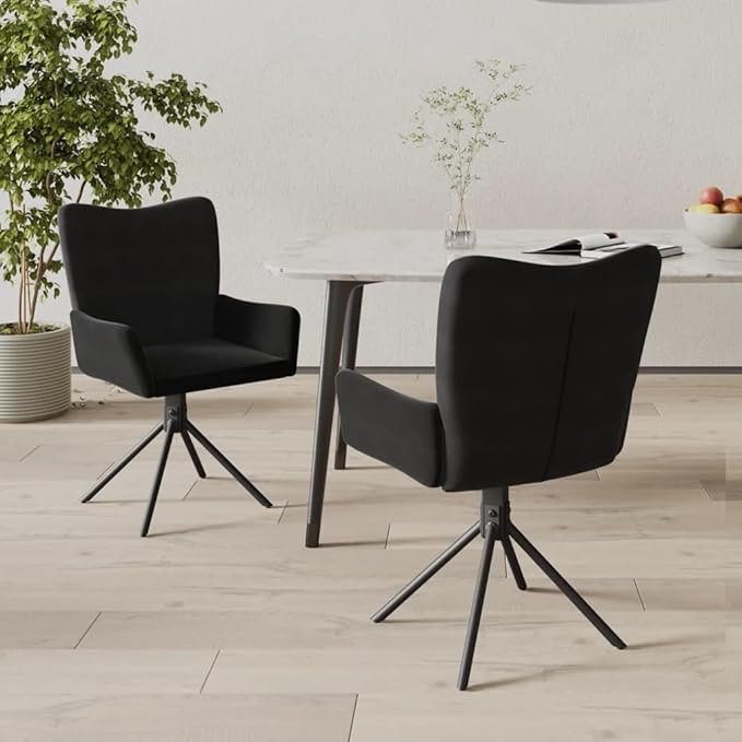Swivel Dining Chairs Set of 2, Black Velvet Upholstered Modern Accent Chairs with 360 Degree Rotation for Kitchen Island, Dining Room, Home Office - Sturdy Metal Frame & Comfortable Padded Seat