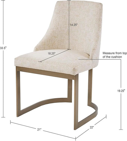 Madison Park Bryce Parsons Upholstered Accent Dining Chairs Set of 2, Padded Seat with Cushion, Antique Gold Metal Frame Back and Sled Leg, Contemporary Modern Chic for Kitchen, Cream 2 Piece