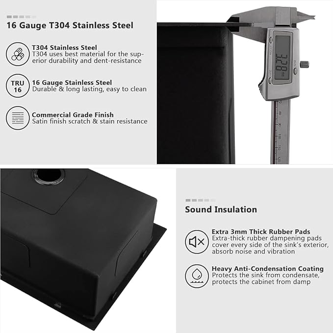 28 Inch Black Kitchen Sink Drop In Workstation-VASOYO 28x20 Inch Drop In Kitchen Sink 16 Gauge Gunmetal Black Stainless Steel Deep Single Bowl Topmount Sinks with Cutting Board