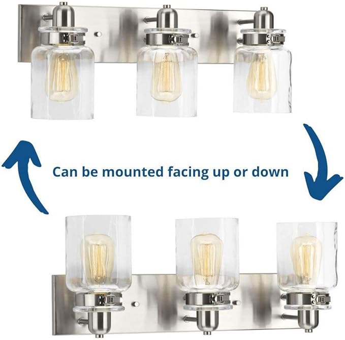 Progress Lighting P300047-009 Calhoun Collection Clear Glass Farmhouse Bath Vanity Light, 3-Light, Brushed Nickel