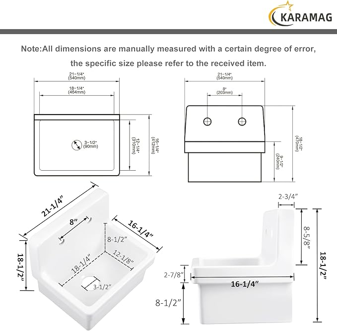 21 Inch Wall Mount Utility Sink, High Back Farmhouse Sink, White Ceramic Bathroom Sink Above Counter, Floating Porcelain Laundry Tub for Kitchen, Bathroom, Garage (21.3" x 16.2")