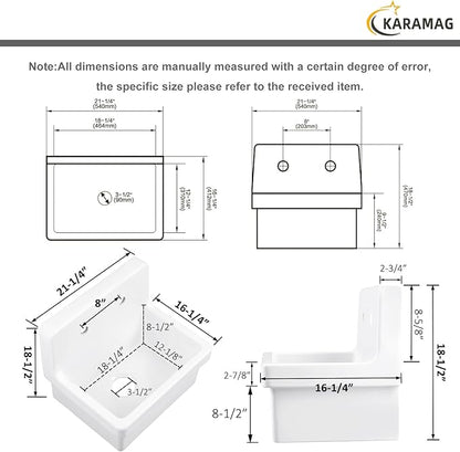 21 Inch Wall Mount Utility Sink, High Back Farmhouse Sink, White Ceramic Bathroom Sink Above Counter, Floating Porcelain Laundry Tub for Kitchen, Bathroom, Garage (21.3" x 16.2")