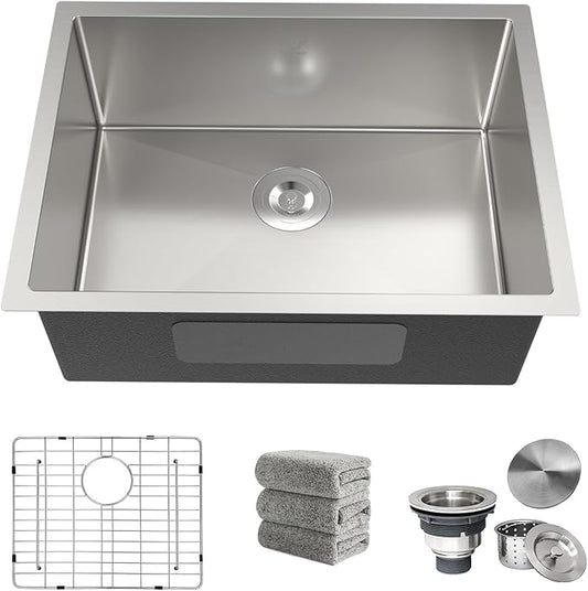 Kitchen Sink 24x18 Inch Undermount Kitchen Sink 16 Gauge Stainless Steel Sinks Single Bowl with Accessories Round Corners Handmade