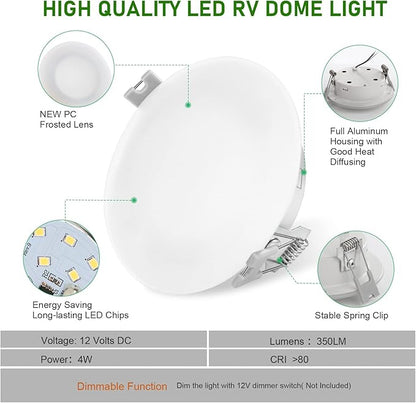 Risestar LED RV Recessed Ceiling Light 4.5Inch DC12V Cabinet Light Interior Lighting, LED Lights for Automobiles RV Motorhome Camper Caravan Trailer Boat, Warm White (Pack of 1)