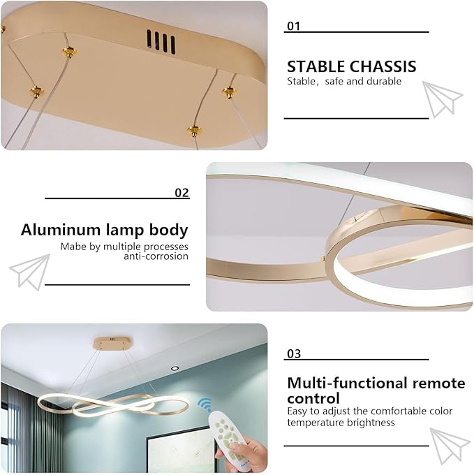 Dimmable Modern for Dining Room Chandelier Light Fixture Over Table with Remote