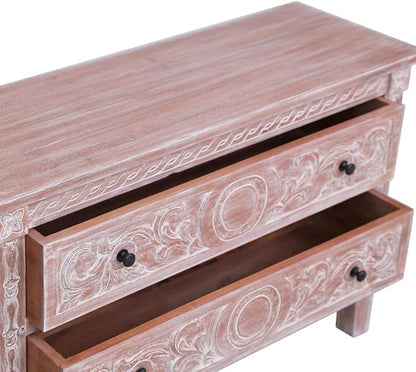 Mid Century Modern Sideboard with 2 Drawers 35.4 Inch Solid Mahogany Wood Cabinet for Living Room Dining Room Storage Furniture White Wash Finish